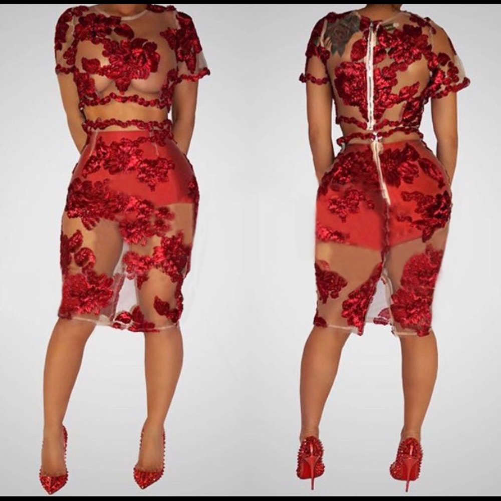 Red See-through Two Piece